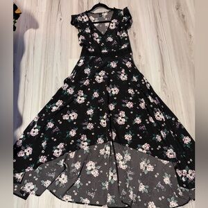 Floral Black and Mauve High Low Maxi Dress